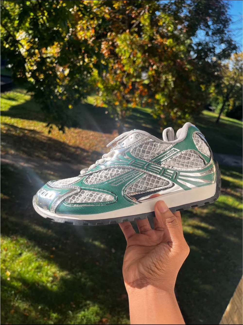 Bottega Veneta Green and Silver Women's Sneaker